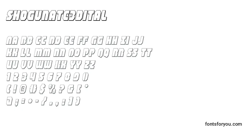 A fonte Shogunate3dital – alfabeto, números, caracteres especiais
