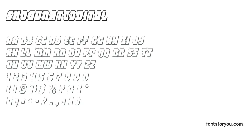 Schriftart Shogunate3dital (140767) – Alphabet, Zahlen, spezielle Symbole