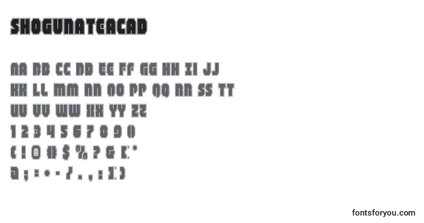 Czcionka Shogunateacad – alfabet, cyfry, specjalne znaki