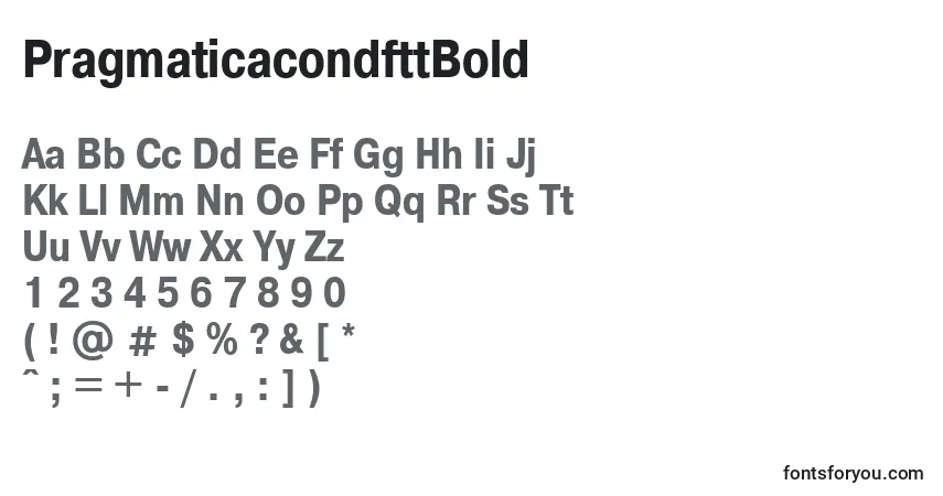 A fonte PragmaticacondfttBold – alfabeto, números, caracteres especiais