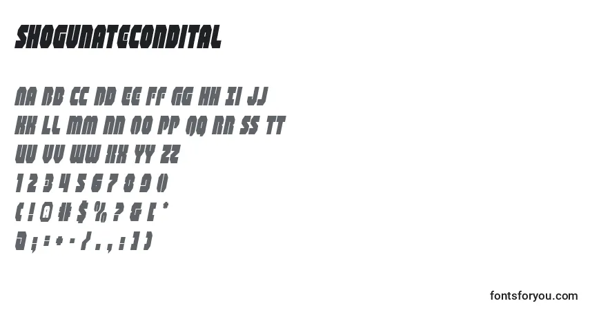 Шрифт Shogunatecondital (140775) – алфавит, цифры, специальные символы