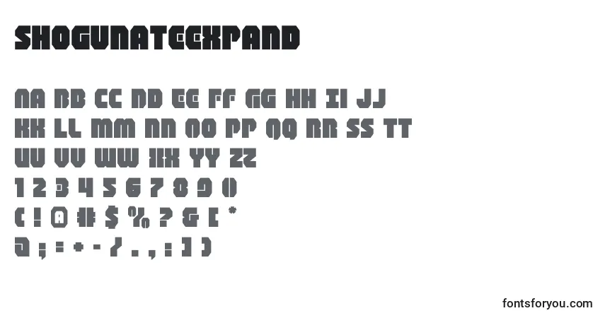 Czcionka Shogunateexpand – alfabet, cyfry, specjalne znaki