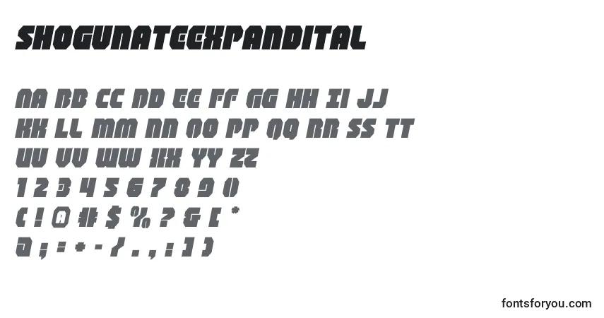 Шрифт Shogunateexpandital – алфавит, цифры, специальные символы
