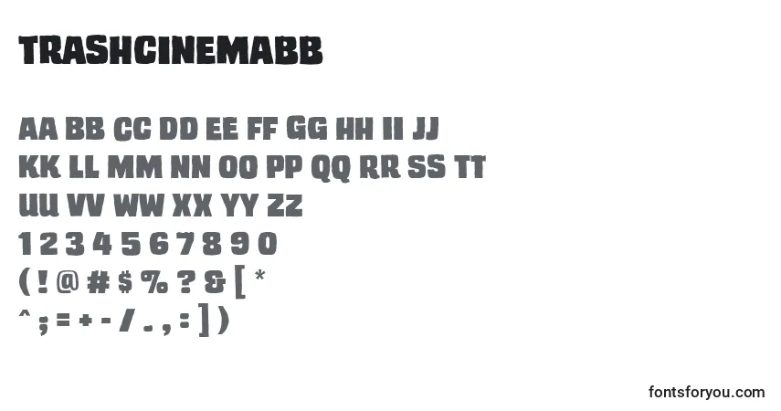 A fonte Trashcinemabb – alfabeto, números, caracteres especiais