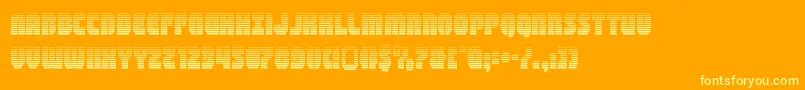 shogunategrad-Schriftart – Gelbe Schriften auf orangefarbenem Hintergrund