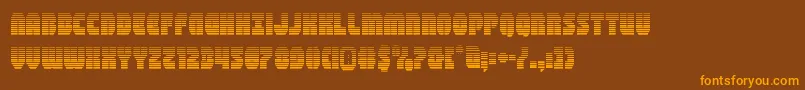 フォントshogunategrad – オレンジ色の文字が茶色の背景にあります。