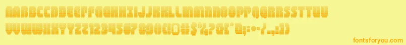 フォントshogunategrad – オレンジの文字が黄色の背景にあります。