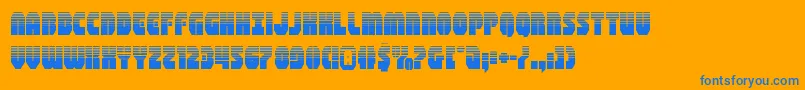 shogunatehalf-Schriftart – Blaue Schriften auf orangefarbenem Hintergrund