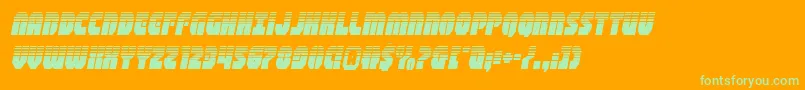 shogunatehalfital-Schriftart – Grüne Schriften auf orangefarbenem Hintergrund