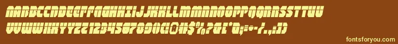shogunatelaserital-fontti – keltaiset fontit ruskealla taustalla