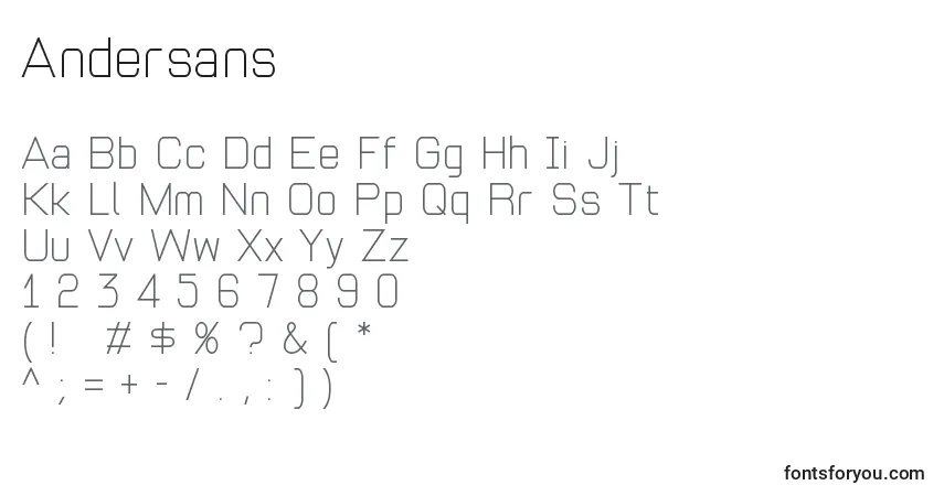 Schriftart Andersans – Alphabet, Zahlen, spezielle Symbole