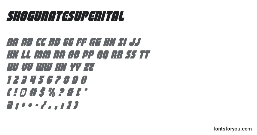Czcionka Shogunatesuperital (140805) – alfabet, cyfry, specjalne znaki