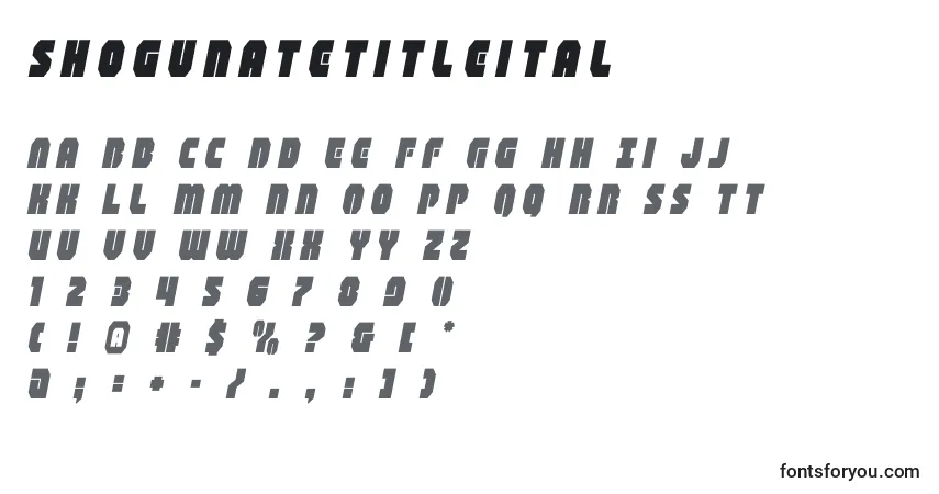 Czcionka Shogunatetitleital – alfabet, cyfry, specjalne znaki