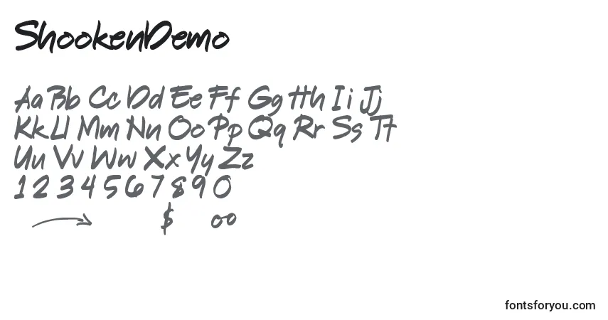 Czcionka ShookenDemo – alfabet, cyfry, specjalne znaki