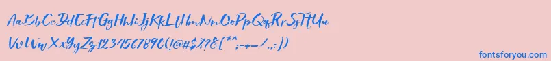 フォントShowety Brush Slant – ピンクの背景に青い文字