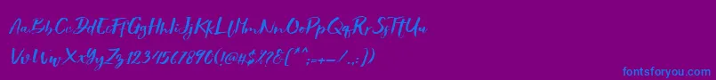 フォントShowety Brush Slant – 紫色の背景に青い文字