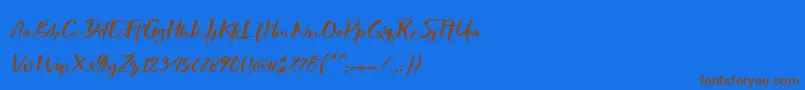 Showety Brush Slant-Schriftart – Braune Schriften auf blauem Hintergrund