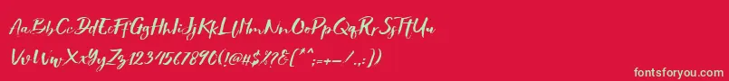 Showety Brush Slant Font – Green Fonts on Red Background