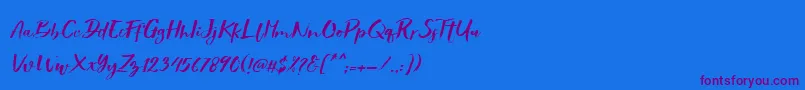 Showety Brush Slant-Schriftart – Violette Schriften auf blauem Hintergrund