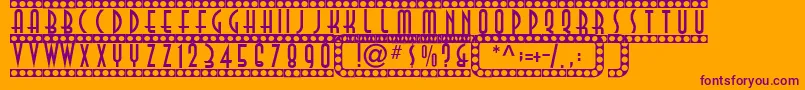 Showtime-Schriftart – Violette Schriften auf orangefarbenem Hintergrund