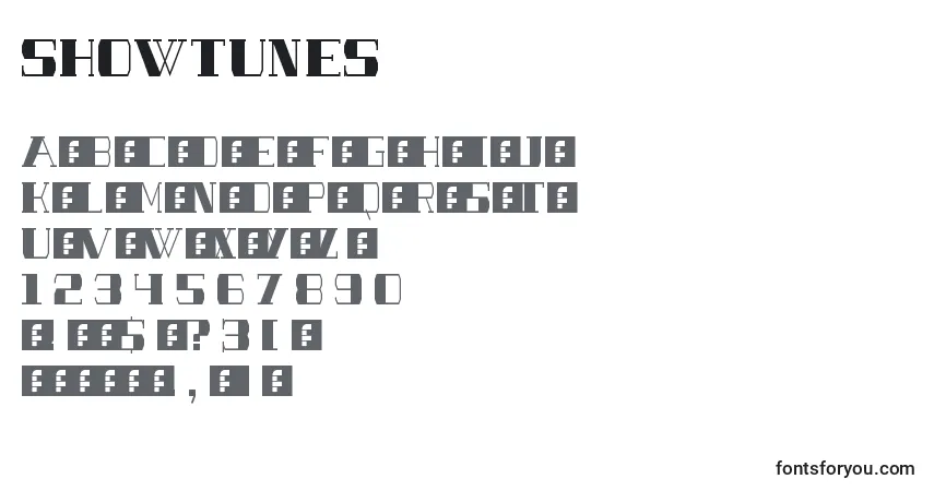 Czcionka SHOWTUNES – alfabet, cyfry, specjalne znaki