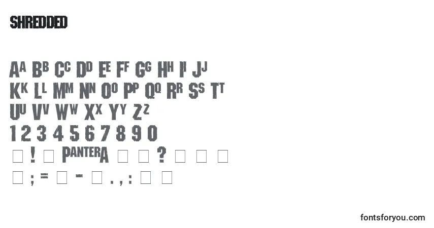 A fonte Shredded (140833) – alfabeto, números, caracteres especiais