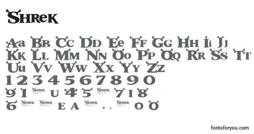 Schriftart Shrek (140834) – Alphabet, Zahlen, spezielle Symbole