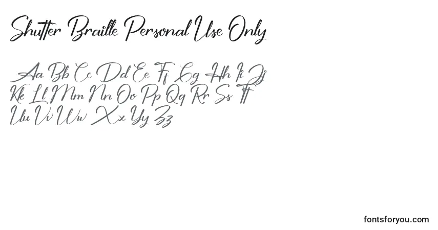 A fonte Shutter Braille Personal Use Only (140839) – alfabeto, números, caracteres especiais