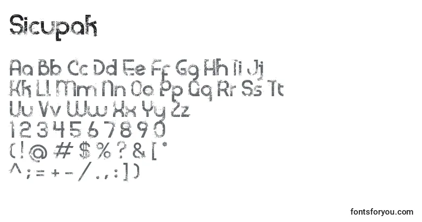 Schriftart Sicupak – Alphabet, Zahlen, spezielle Symbole