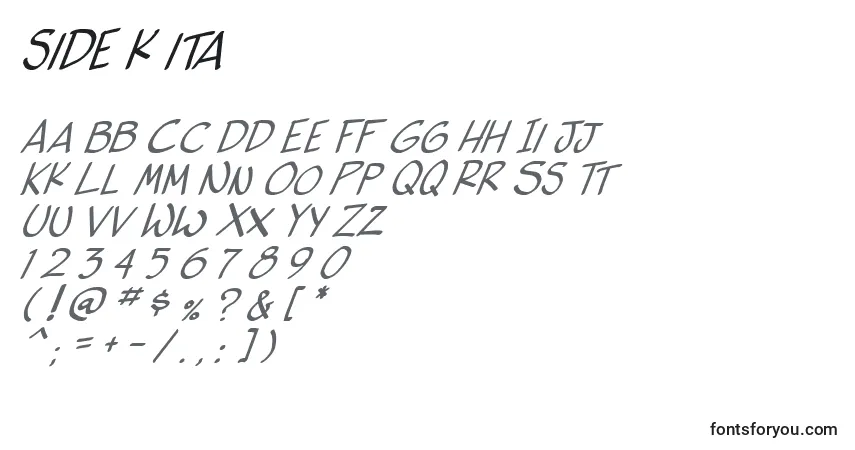 A fonte Side k ita – alfabeto, números, caracteres especiais