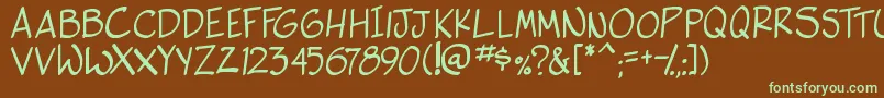 フォントside k – 緑色の文字が茶色の背景にあります。