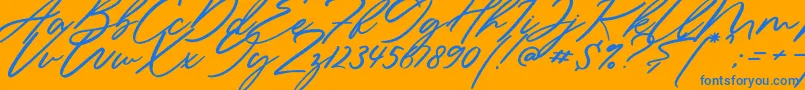 Sieroty-Schriftart – Blaue Schriften auf orangefarbenem Hintergrund