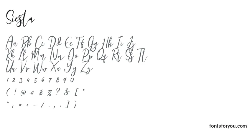 Schriftart Siesta – Alphabet, Zahlen, spezielle Symbole