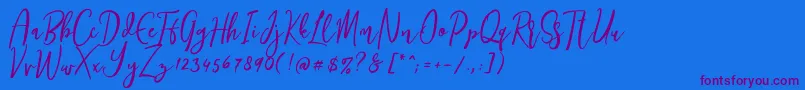 Weitere Informationen zur Siesta-Schriftart Siesta-Schriftart – Violette Schriften auf blauem Hintergrund
