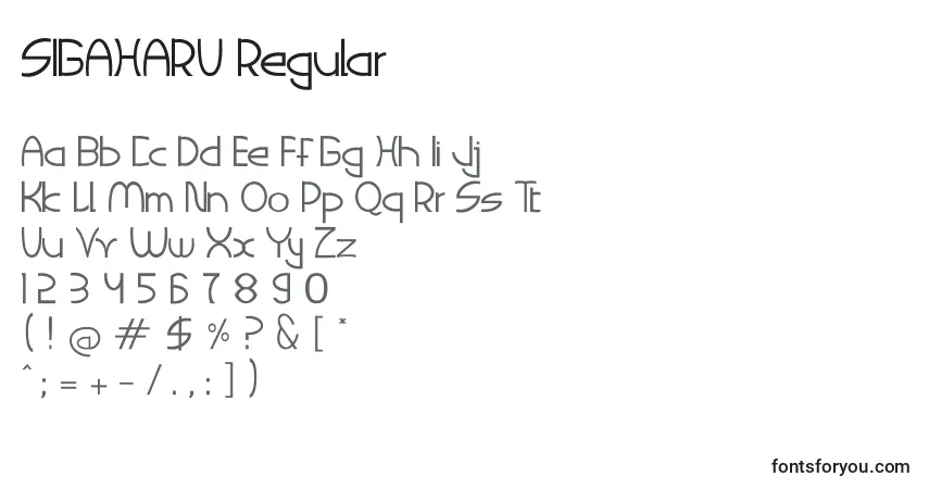 Schriftart SIGAHARU Regular – Alphabet, Zahlen, spezielle Symbole