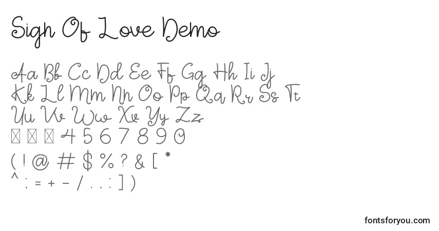 Schriftart Sign Of Love Demo – Alphabet, Zahlen, spezielle Symbole