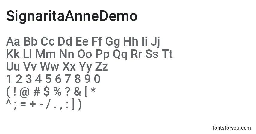 Шрифт SignaritaAnneDemo (140862) – алфавит, цифры, специальные символы