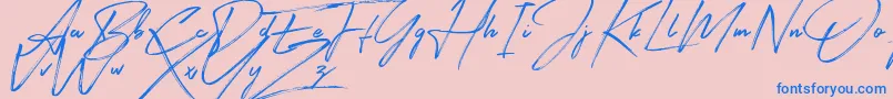 Signatour-Schriftart – Blaue Schriften auf rosa Hintergrund