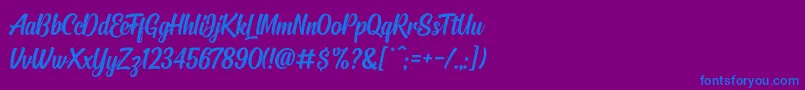 フォントSignatra – 紫色の背景に青い文字