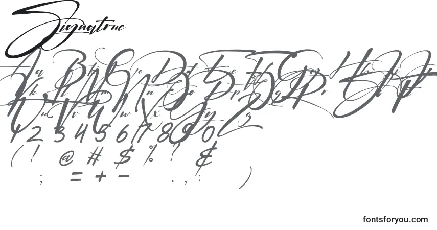 Signatrue-fontti – aakkoset, numerot, erikoismerkit