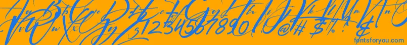 Signatrue-Schriftart – Blaue Schriften auf orangefarbenem Hintergrund