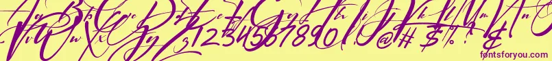 Signatrue-Schriftart – Violette Schriften auf gelbem Hintergrund