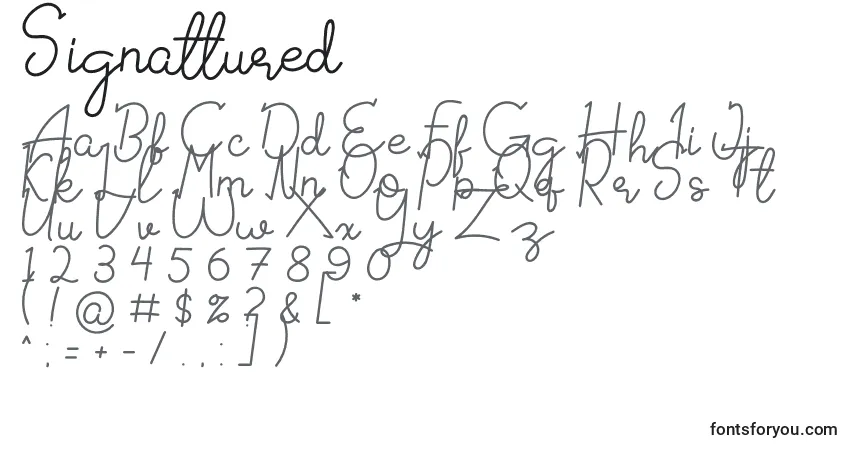 Czcionka Signattured – alfabet, cyfry, specjalne znaki