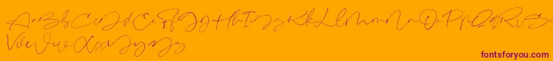 Signeritta-Schriftart – Violette Schriften auf orangefarbenem Hintergrund