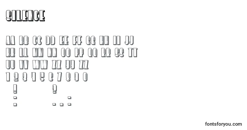 Czcionka Silence – alfabet, cyfry, specjalne znaki