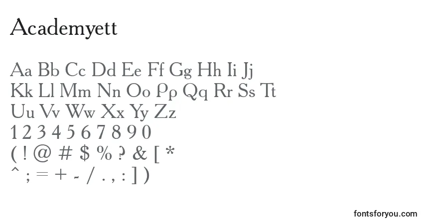 Academyett Font – alphabet, numbers, special characters