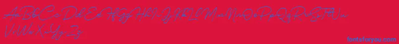 Silhouette-Schriftart – Blaue Schriften auf rotem Hintergrund