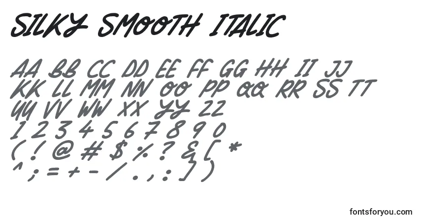 A fonte Silky Smooth Italic – alfabeto, números, caracteres especiais