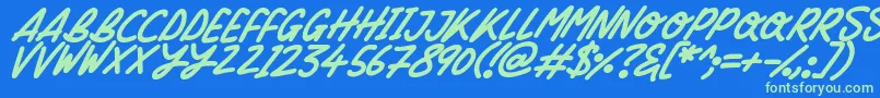 Czcionka Silky Smooth Italic – zielone czcionki na niebieskim tle