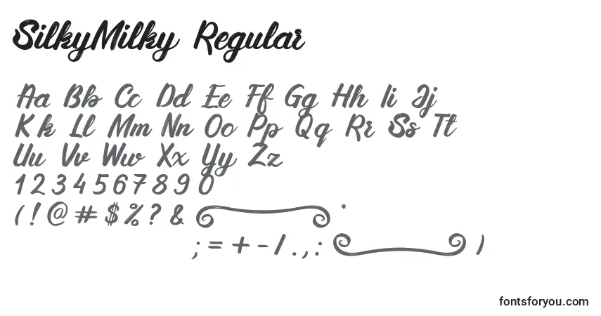 Schriftart SilkyMilky Regular – Alphabet, Zahlen, spezielle Symbole